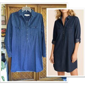 LOFT Denim Chambray Button Front Shirt Dress w/ Chest Pockets - Size S
